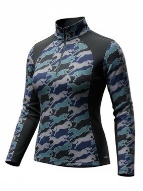 Kerrits Horse Print Equestrian Pullover Fleece Sweatshirt Blue Black Green 1X